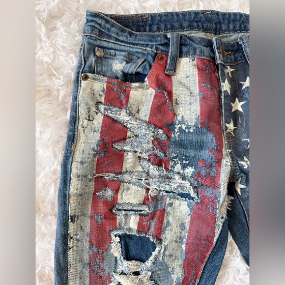 Ralph Lauren  Denim  & Supply Blue Jeans Denim Pants Distressed USA Flag RARE - Picture 7 of 16